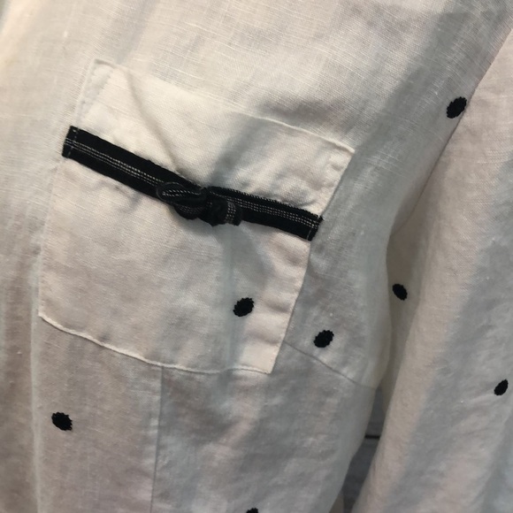 Edward Irish Linen Shirt Button Down Polka Dots Size Medium 3/4 Sleeves - Picture 3 of 8